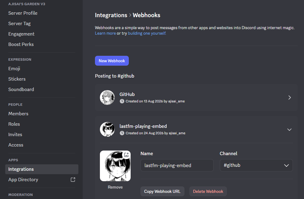What my webhooks look like.